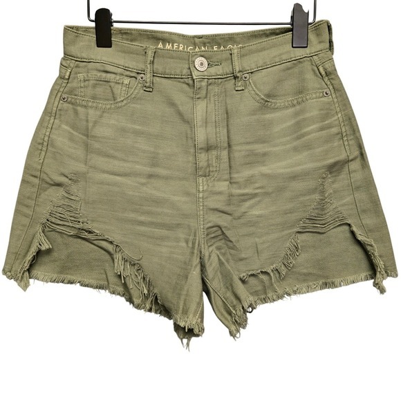 American Eagle Outfitters Pants - American Eagle High Rise Mom Short Festival 4 Olive Green Distressed Frayed Hem‎